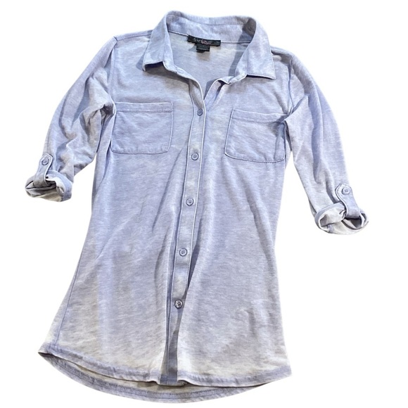 Sugar Rush Form Fitting Stretchy Roll Tab Half Sleeve Blouse Pale Lavender Small - Picture 6 of 6